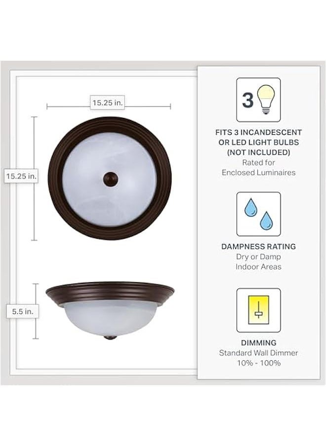 Arabest Flush Mount Ceiling Light with 3 Lights, 15 Inch Fixture for Kitchen, Bedroom, Bathroom, Hallway, White Alabaster Glass, Oil Rubbed Bronze, 1257L-ORB-AL  - Image 4