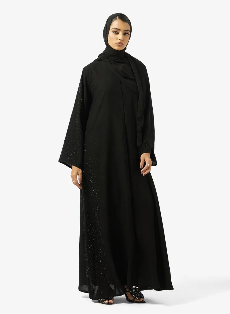 hayas closet Black Embellished Abaya With Sheila