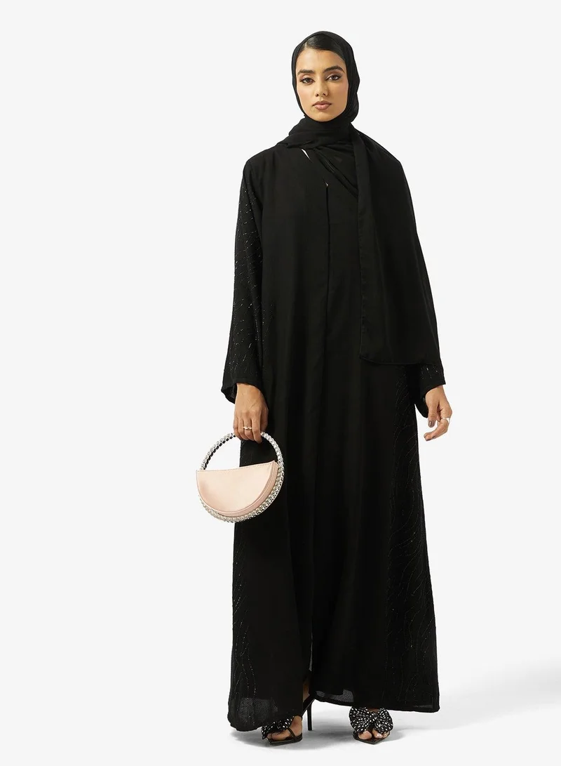 hayas closet Black Embellished Abaya With Sheila