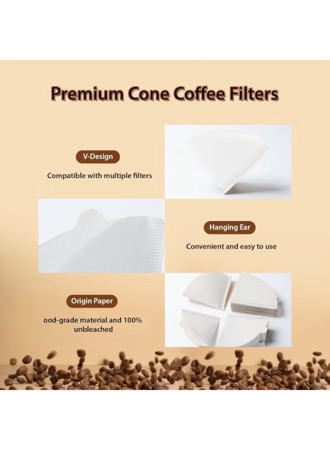 هومستر 100 جهاز كمبيوتر شخصي ورقة تصفية القهوة ، V60 حجم 02 ، فلاتر يمكن التخلص منها لصب القهوة وتقطيرها ، مع مربع دوار ، أبيض - Image 2