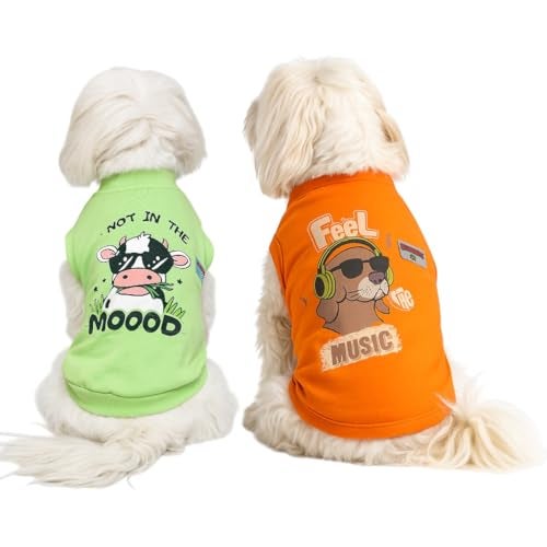 FETCHER Orange and Mint Green Printed T-Shirt for Dogs and Cats Cloths for Pets Animals Designer Wear Comfortable - Pack of 2 - Image 1