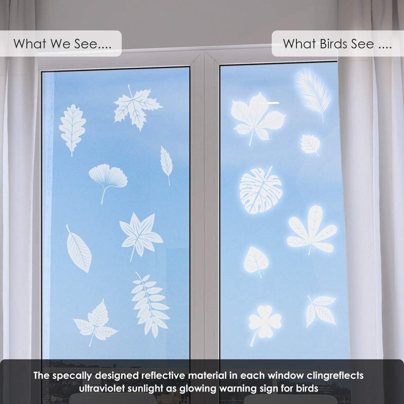 Outus 32 Pieces Window Strike Prevention Stickers Decals Anti Collision Window Clings Hummingbird Butterfly Leaf Shapes Stickers Window Stickers Prevent Bird Strikes on Glass (Leaf Style) - Image 2