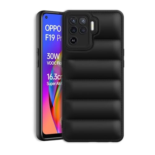 Plus Puffer Case Camera Protection Soft Back Cover for Oppo F19 Pro - Black - Image 1