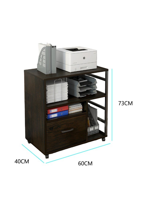 خزانة ملفات متحركة بعجلات، درج واحد ورفوف مفتوحة، خزانة ملفات متحركة، حامل طابعة مع مساحة تخزين، منظم ملفات تحت المكتب للمكتب المنزلي، خشب الجوز، WJG005 - Image 3