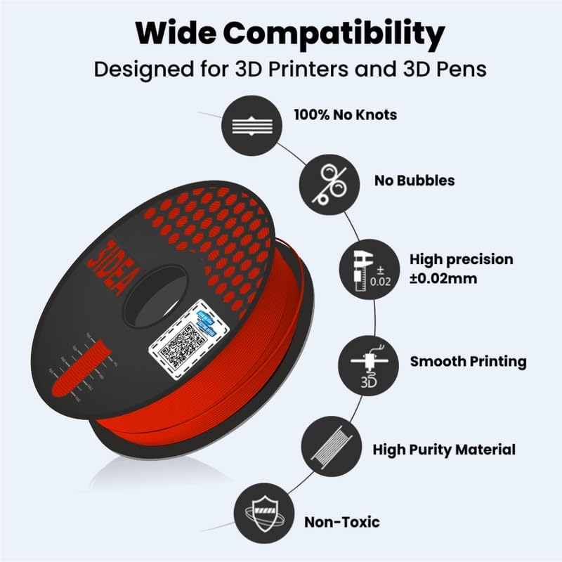 3idea Premium PLA+ (Red) 3D Printer Filament 1.75mm Dimensional Accuracy +/- 0.03mm Net Weight -750 Grams - Image 2