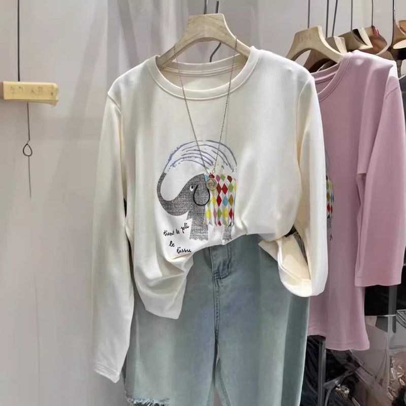 South Korea Ins Cartoon Age-Reducing Long-Sleeved T-Shirt Women'S Printed Bottoming Shirt Fashionable All-Match Design Casual Top - Image 3