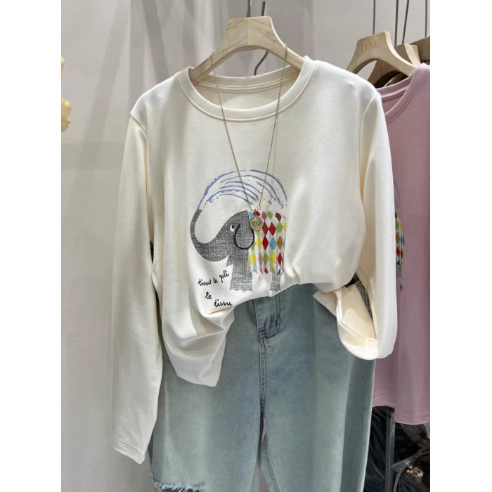 South Korea Ins Cartoon Age-Reducing Long-Sleeved T-Shirt Women'S Printed Bottoming Shirt Fashionable All-Match Design Casual Top - Image 1