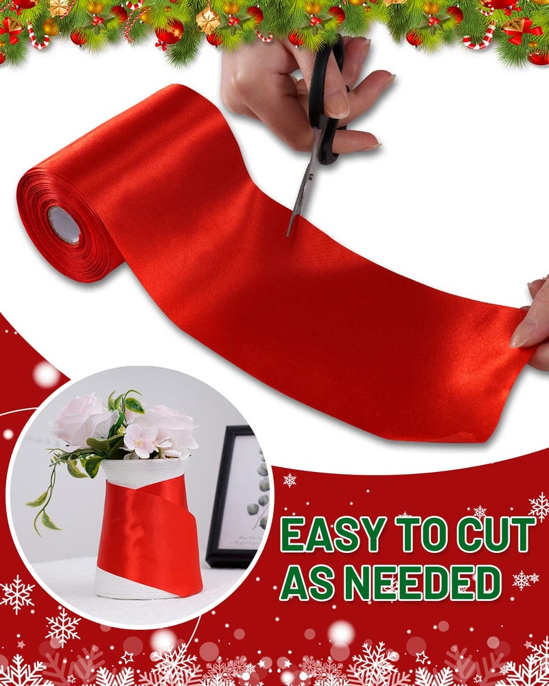 FAKILO Red Satin Ribbon 4 Inch x 22 yd Wide for Grand Opening Business Cuttings Ceremony Bow Christmas Festival Decor - Image 3