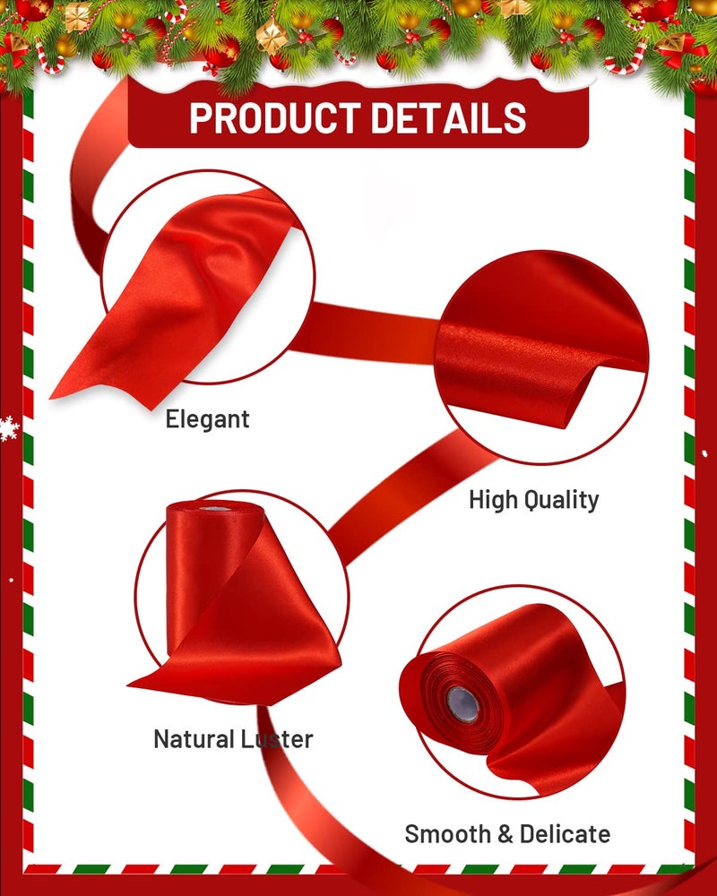 FAKILO Red Satin Ribbon 4 Inch x 22 yd Wide for Grand Opening Business Cuttings Ceremony Bow Christmas Festival Decor - Image 2