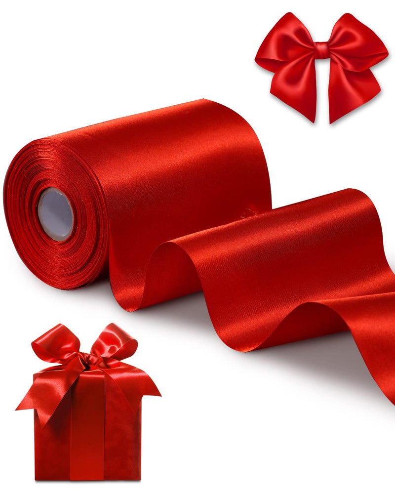 FAKILO Red Satin Ribbon 4 Inch x 22 yd Wide for Grand Opening Business Cuttings Ceremony Bow Christmas Festival Decor - Image 1