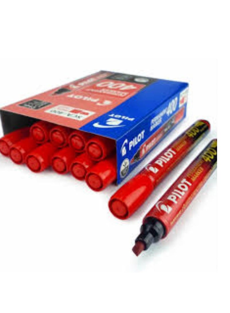 PILOT 12-Piece Permanent Marker Chisel Tip Red  Ink 