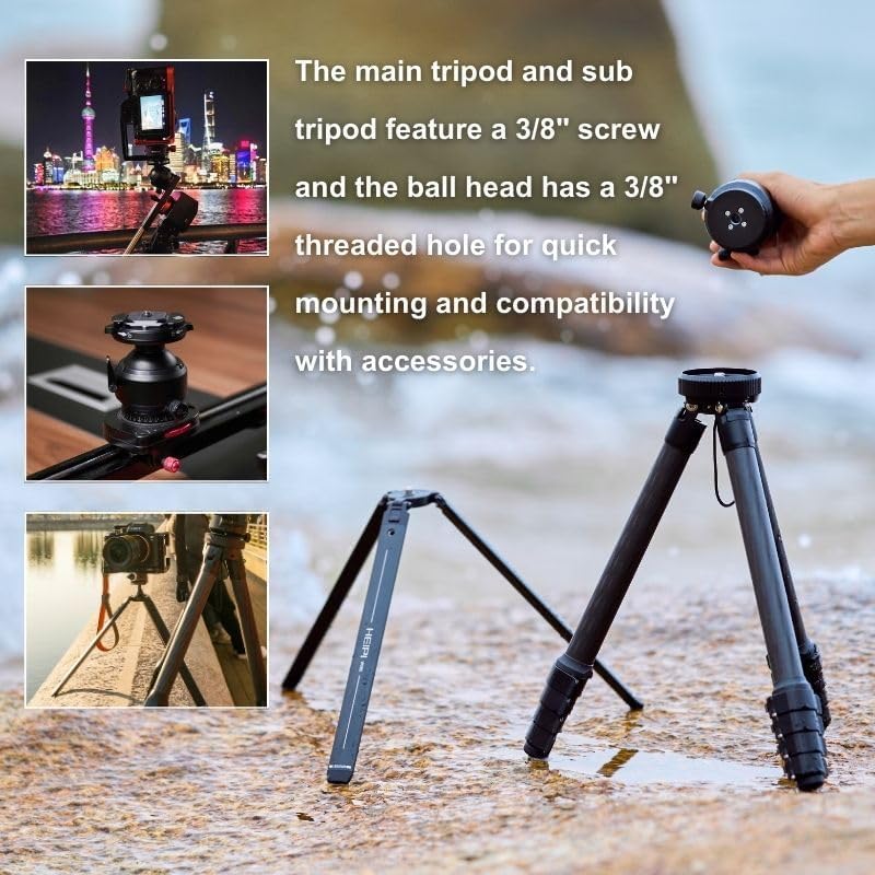 HEIPI Travel Tripod Camera Stand Portable Carbon Fiber Lightweight Tripod 360 Degree Horizontal Panning Vertical Tilting Ball Head Quick-Release Arca-Swiss Mount - W28S (with KF50-Q) - Image 5