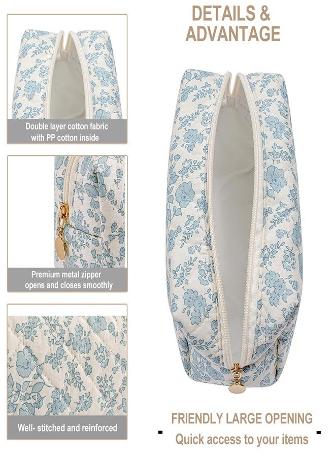 حقيبة مكياج صغيرة مبطنة من Gleyemor للنساء، حقيبة مستحضرات تجميل لطيفة مزينة بفيونكة زهرية، حقيبة طوارئ للسفر، حقيبة قطنية لأدوات النظافة، هدية مثالية للفتيات، الأم، الصديقة، الأخت، وصيفة العروس، لون أزرق مزهر 02 - Image 3