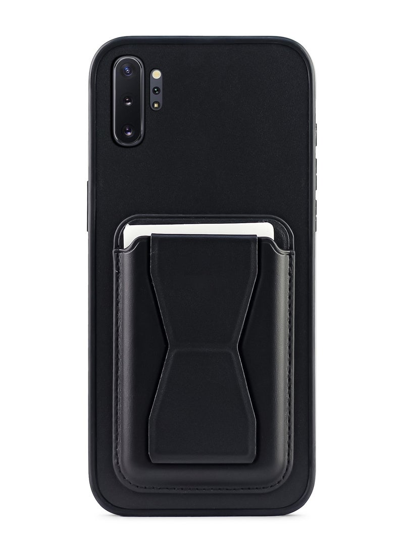 Leather back cover with card wallet Foldable Shockpoof Case compatible with Samsung Galaxy Note 10 Plus (Black)  - Image 1