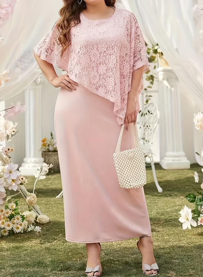 Take Two Light Pink Lace Overlay Maxi Dress - Image 2