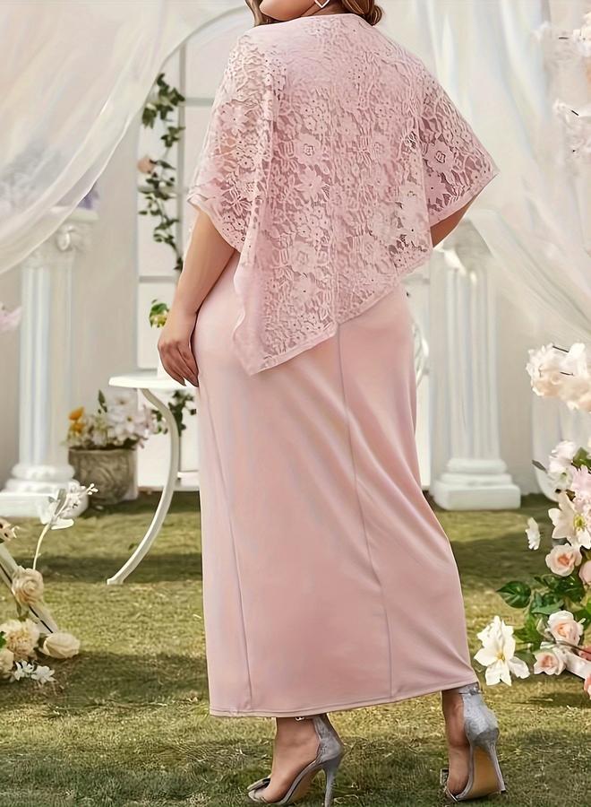 Take Two Light Pink Lace Overlay Maxi Dress - Image 3