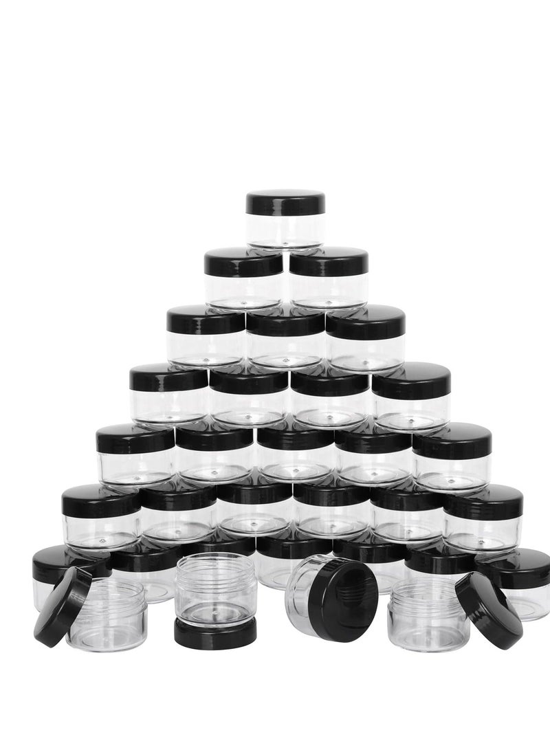 مجموعة حافظات صغيرة للعينات والمكياج وزن 15 جرام من 100 قطعة، برطمانات بلاستيكية بلون اسود مع اغطية مناسبة للسفر، برطمانات فارغة لمستحضرات التجميل - Image 1