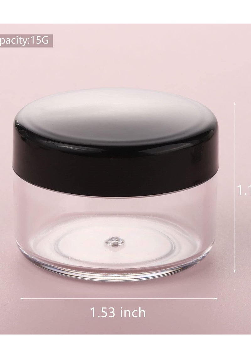 مجموعة حافظات صغيرة للعينات والمكياج وزن 15 جرام من 100 قطعة، برطمانات بلاستيكية بلون اسود مع اغطية مناسبة للسفر، برطمانات فارغة لمستحضرات التجميل - Image 2