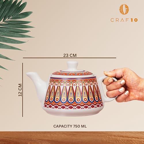 CRAF10 Handcrafted Ceramic Color Bliss Teapot Cup Set - 1 Kettle (1 Litre) & 6 Cups (160 ML), Elegant, Microwave & Dishwasher Safe | Morning Set | Tea Sets with Kettle for Gifting - Image 5