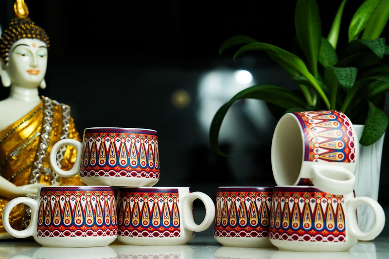 CRAF10 Handcrafted Ceramic Color Bliss Teapot Cup Set - 1 Kettle (1 Litre) & 6 Cups (160 ML), Elegant, Microwave & Dishwasher Safe | Morning Set | Tea Sets with Kettle for Gifting - Image 4