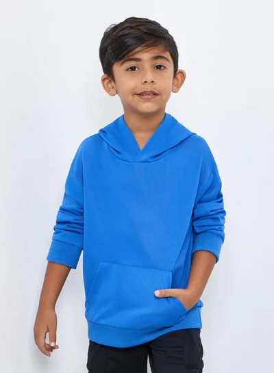 Styli Styli Boys Blue Relaxed Fit Hoodie with Front Pocket