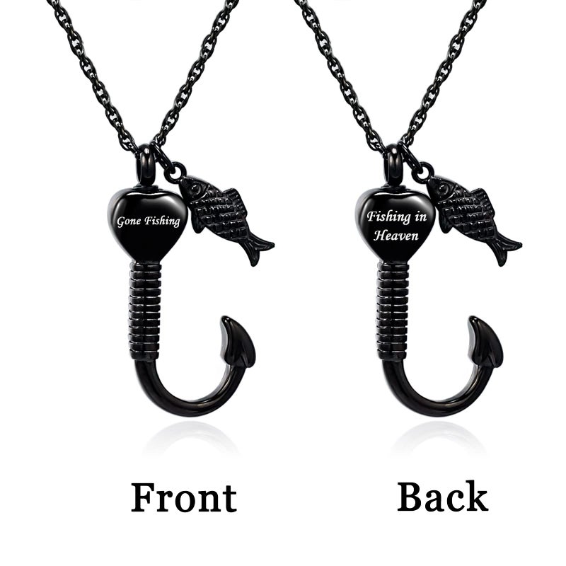 Gredstar Gone Fishing Urn Necklace for ashes Fish hook Cremation Urn Pendant Fishing in heaven Keepsake Jewelry (BLACK) - Image 3