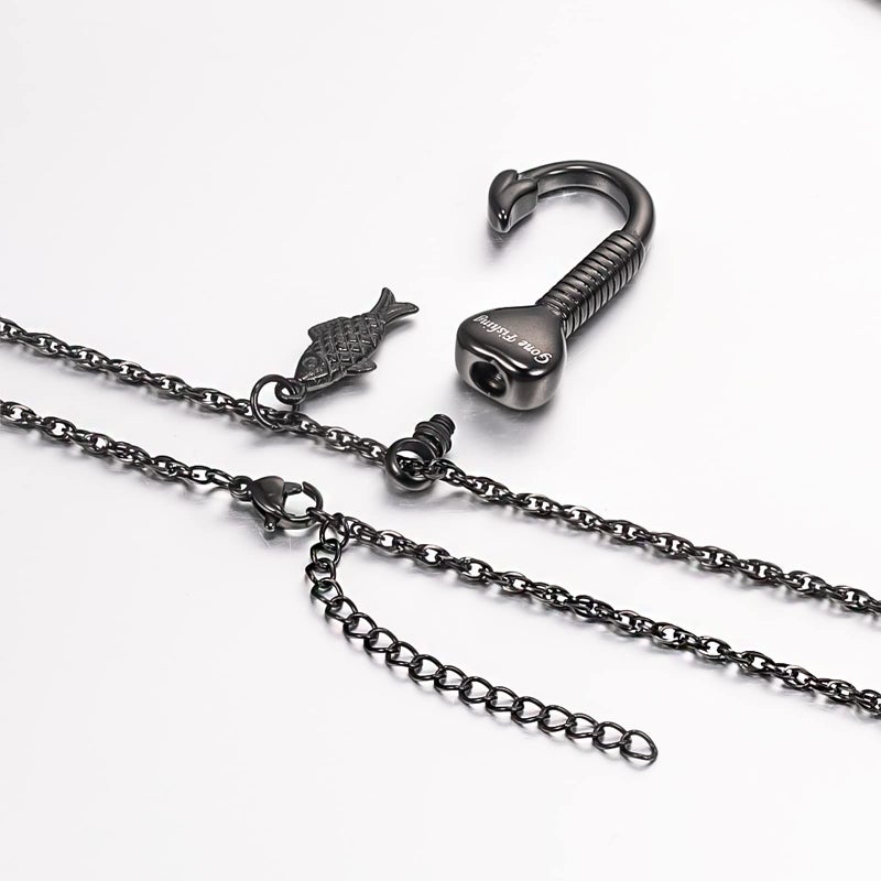 Gredstar Gone Fishing Urn Necklace for ashes Fish hook Cremation Urn Pendant Fishing in heaven Keepsake Jewelry (BLACK) - Image 5