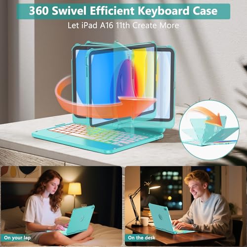 FUWANG Touch Keyboard Case for iPad (A16) 11th Generation 11 inch 2025&10th Gen 10.9 inch 2022, 360° Rotate for iPad 10th Generation Case with Keyboard, Backlit Keyboard Case with Pencil Holder - Image 4