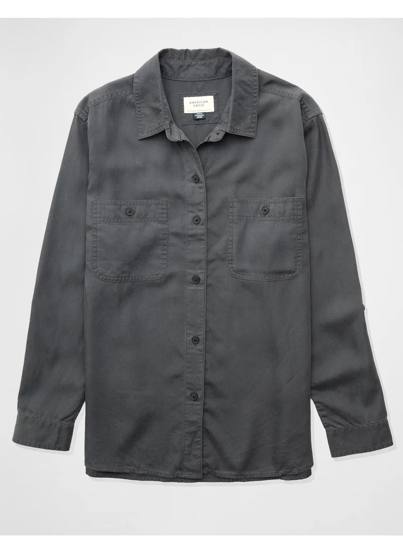 American Eagle AE Bestie Long-Sleeve Button-Up Shirt