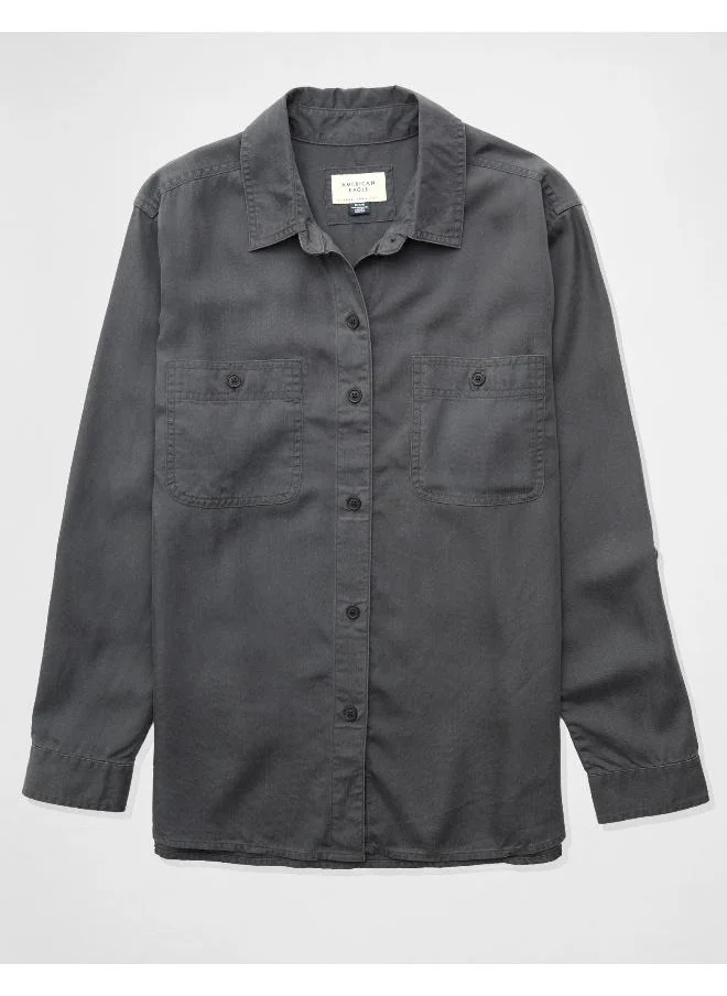 American Eagle AE Bestie Long-Sleeve Button-Up Shirt