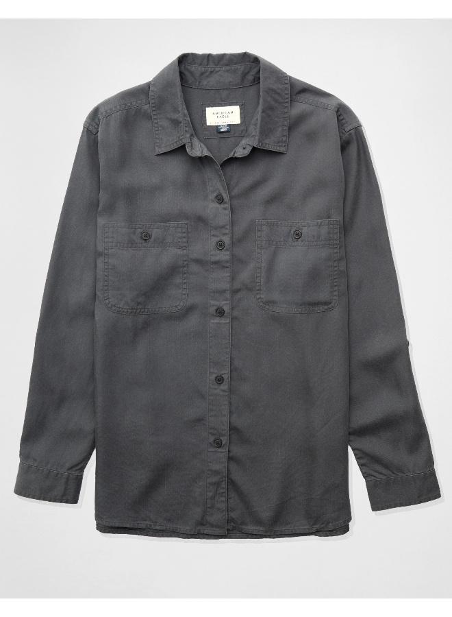 American Eagle AE Bestie Long-Sleeve Button-Up Shirt  - Image 1