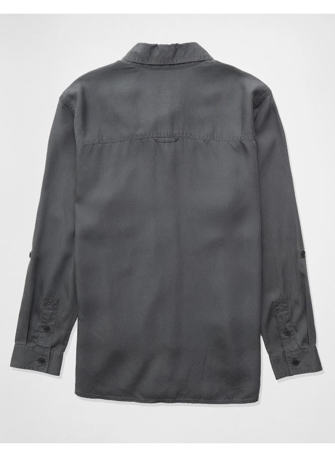 American Eagle AE Bestie Long-Sleeve Button-Up Shirt  - Image 2