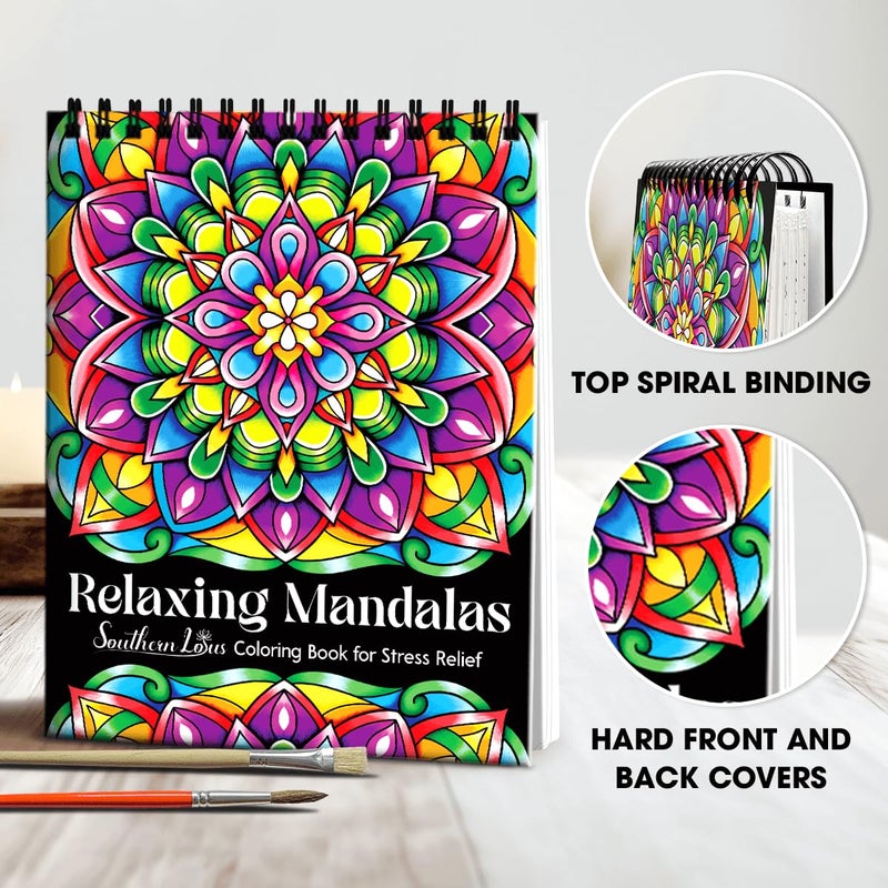 SOUTHERN LOTUS SOUTHERN LOTUS Relaxing Mandalas Coloring Book Spiral Bound for Adults Mindfulness and Relaxing  - Image 2