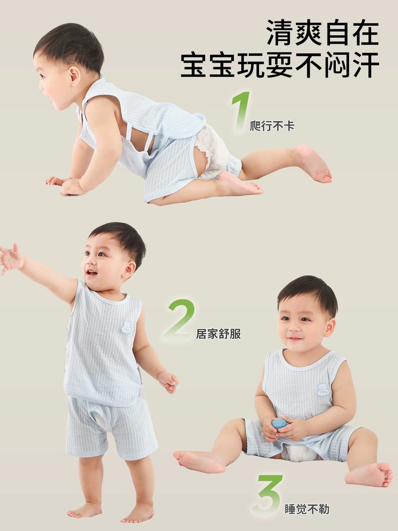 Baby Pipa Suit Cotton Summer Thin Vest Shorts Set Infant Boys Girls Outfit - Image 2