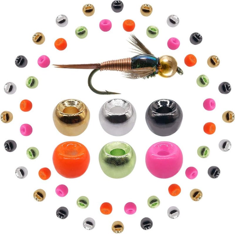 XFISHMAN Tungsten-Fly-Tying-Beads-Heads-Assortment Fly Tying Materials Nymph for Fly Fishing Tungsten Beads 60 Pack - Image 1