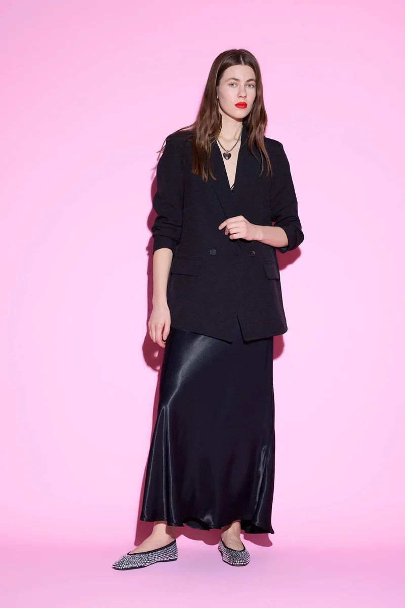 DeFacto A Cut Satin Normal Waist Midi Skirt