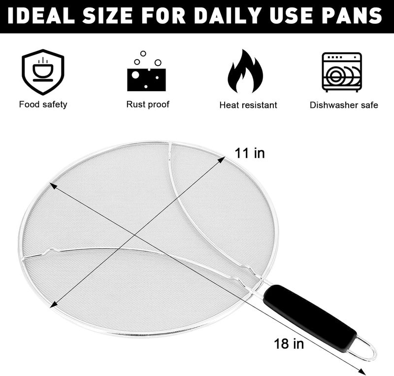 KORCCI 11 Inch Grease Splatter Screen for Frying Pan, Stainless Steel Fine Mesh Oil Splash Guard to Prevent Burns & Keep Kitchen Clean - Image 2