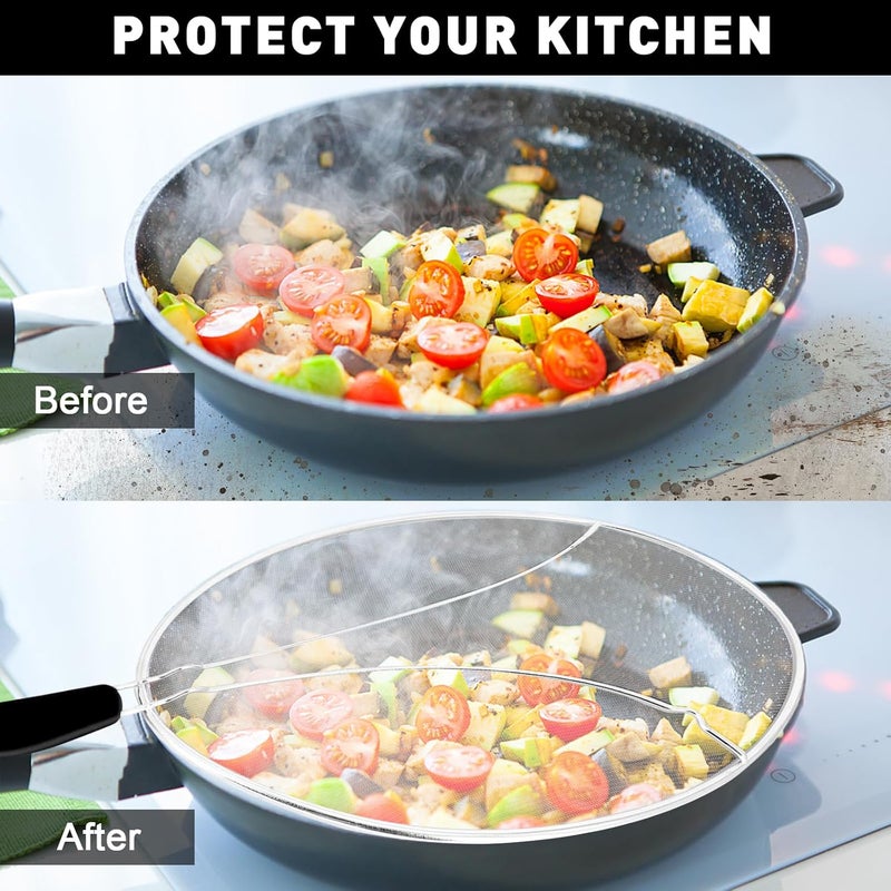 KORCCI 11 Inch Grease Splatter Screen for Frying Pan, Stainless Steel Fine Mesh Oil Splash Guard to Prevent Burns & Keep Kitchen Clean - Image 4