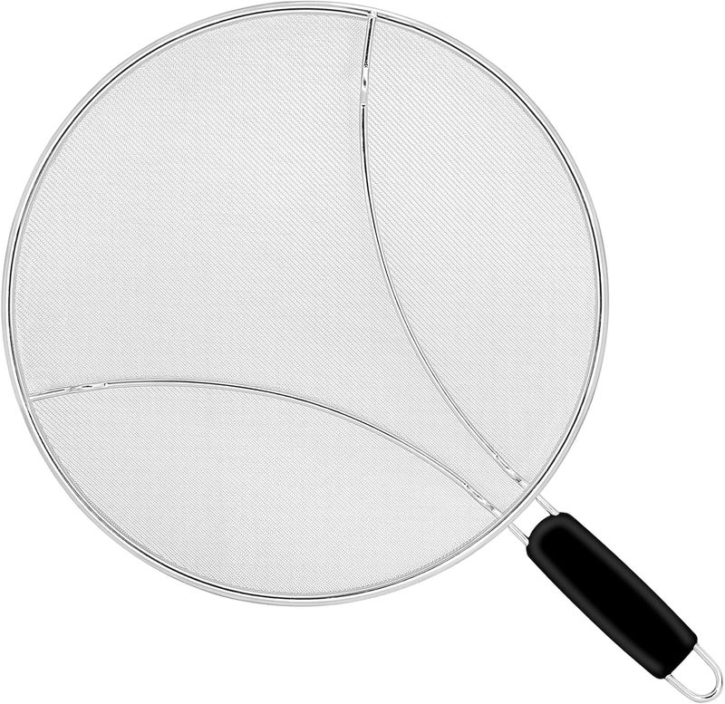 KORCCI 11 Inch Grease Splatter Screen for Frying Pan, Stainless Steel Fine Mesh Oil Splash Guard to Prevent Burns & Keep Kitchen Clean - Image 1
