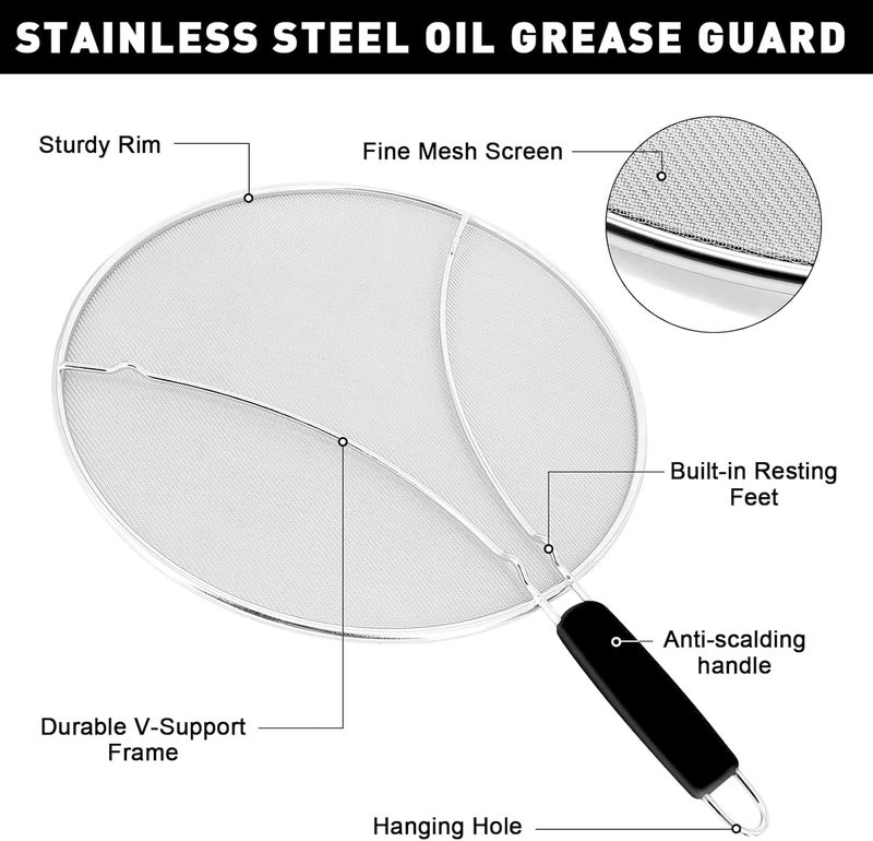 KORCCI 11 Inch Grease Splatter Screen for Frying Pan, Stainless Steel Fine Mesh Oil Splash Guard to Prevent Burns & Keep Kitchen Clean - Image 3