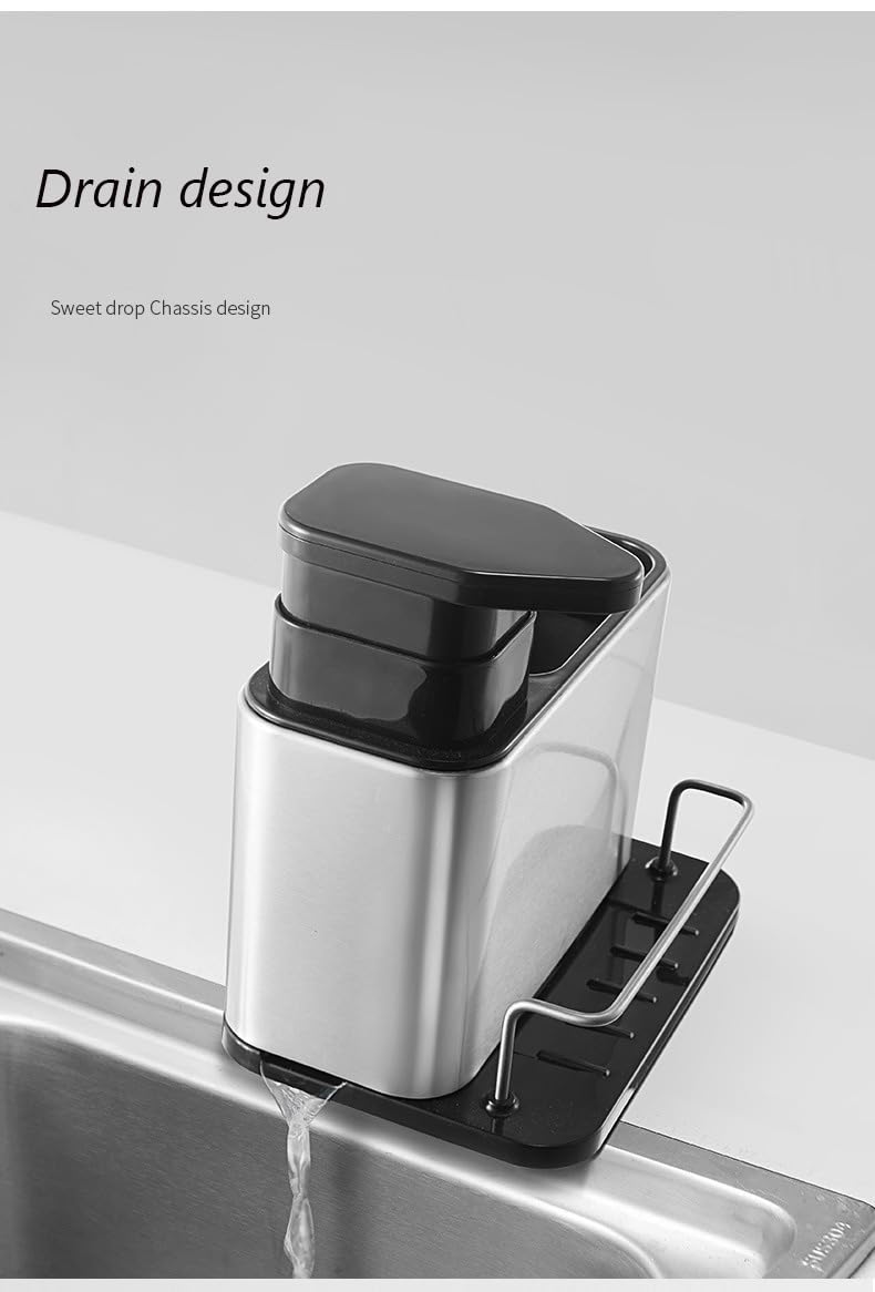 Shrux Kitchen Sink Organizer Soap Dispenser with Removable Drain Tray|3 in1 Kitchen Soap Dispenser with Sponge Holder and Brush Holder|Sink Liquid Pump Dispenser with Removable Water draining Tray - Image 5