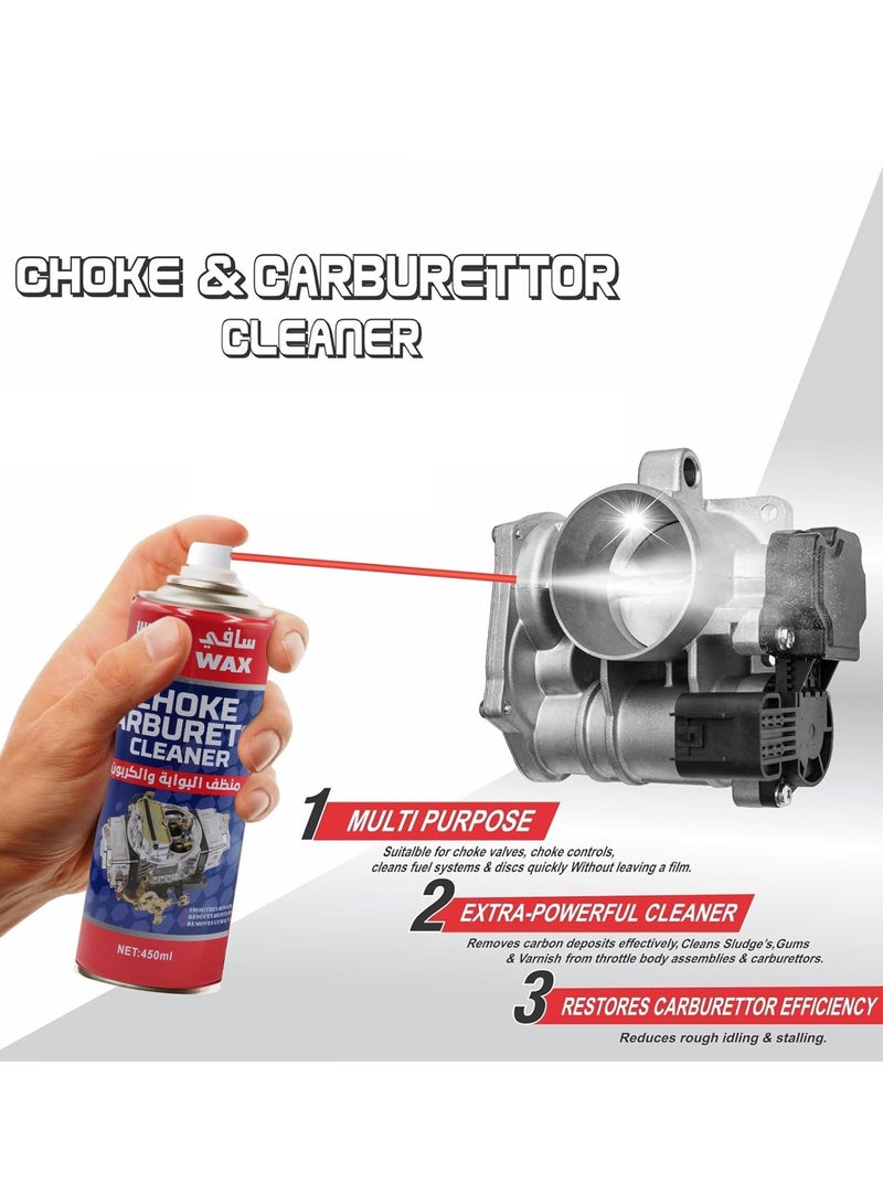 Safi Wax Choke & Carburetor Cleaner Spray 450 ml - High-Performance Engine Cleaner, Removes Carbon Deposits, Varnish, Gum, and Sludge - Improves Fuel Efficiency and Reduces Emissions - Image 4