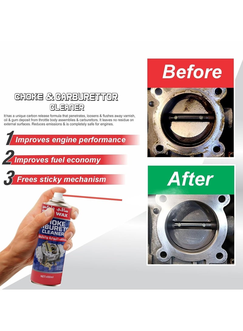 Safi Wax Choke & Carburetor Cleaner Spray 450 ml - High-Performance Engine Cleaner, Removes Carbon Deposits, Varnish, Gum, and Sludge - Improves Fuel Efficiency and Reduces Emissions - Image 5