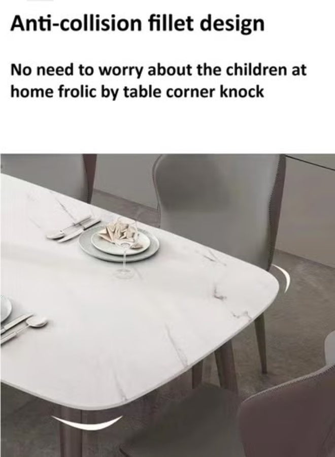 فاشون هوم طاولة طعام حديثة متعددة الأغراض مصنوعة من الحجر الملبد مستطيل الشكل و6 كراسي مريحة منحنية لحمام المطبخ 140 × 80 × 75 و43 × 54 × 84 سم - Image 4