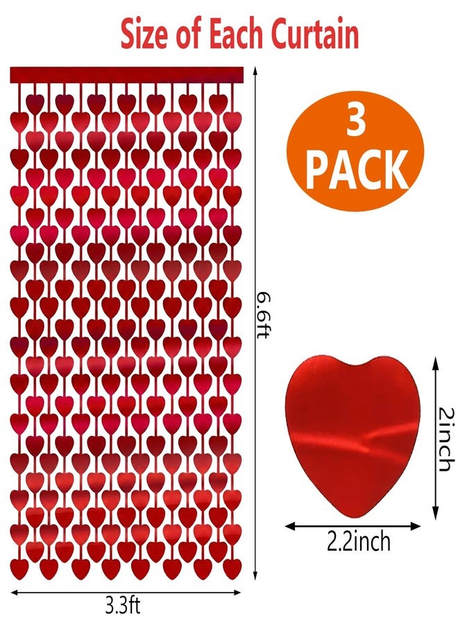 INPLUSTOP 3 Pack Valentines Day Decorations, 3.3 x 6.6 FT Red Heart Foil Fringe Curtains Valentine's Photo Backdrop Streamers for Valentines Party Decorations Galentines Day Decor Wedding Birthday Party Supplie - Image 3
