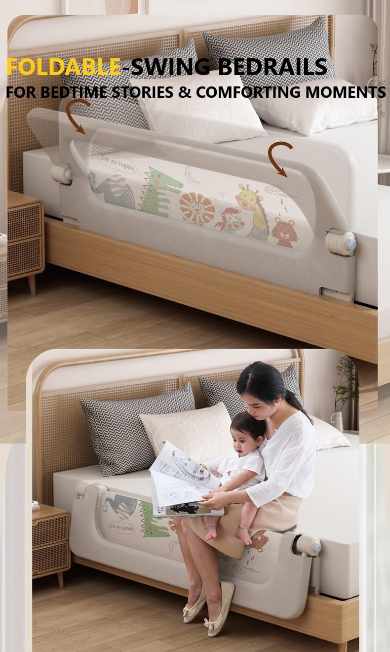 Moppets Bed Rails for Baby Safety/Bed Side Protactor Guard from Falling with Instant Set up, 14 Level Hight Adjustment & Easy to Fold - (1.8 Meter/ 6FT) Reinforced U Base - Pack of 2 - Image 4