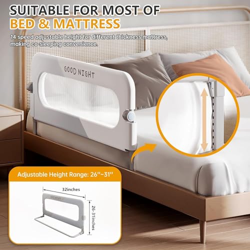 Moppets Bed Rails for Baby Safety/Bed Side Protactor Guard from Falling with Instant Set up, 14 Level Hight Adjustment & Easy to Fold - (1.8 Meter/ 6FT) Reinforced U Base - Pack of 2 - Image 3