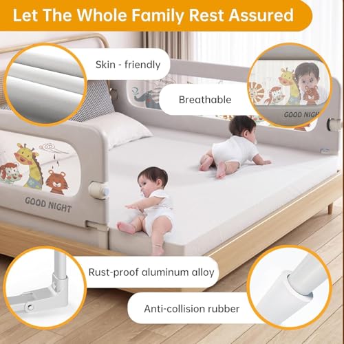 Moppets Bed Rails for Baby Safety/Bed Side Protactor Guard from Falling with Instant Set up, 14 Level Hight Adjustment & Easy to Fold - (1.8 Meter/ 6FT) Reinforced U Base - Pack of 2 - Image 5