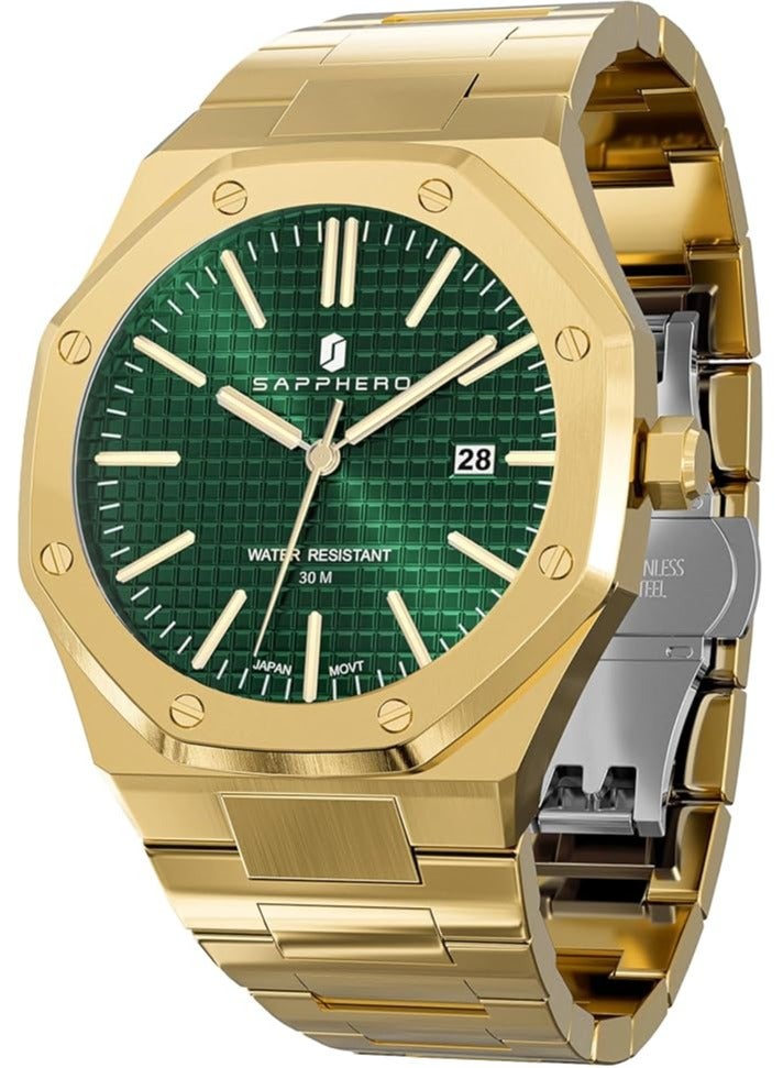 Sapphero Watch for Men Stainless Steel Mens Watches Waterproof Analog Quartz Movement Wrist Watch Gifts for Men - Image 1