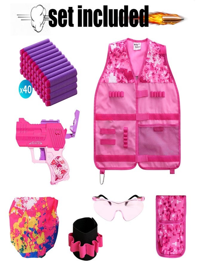 Hely Cancy Girls Tactical Vest Kit with Blaster - Kids Pink Tactical Vest Compatible with Nerf Rebelle N-Strike Purple Darts Googles for Girl - Image 2